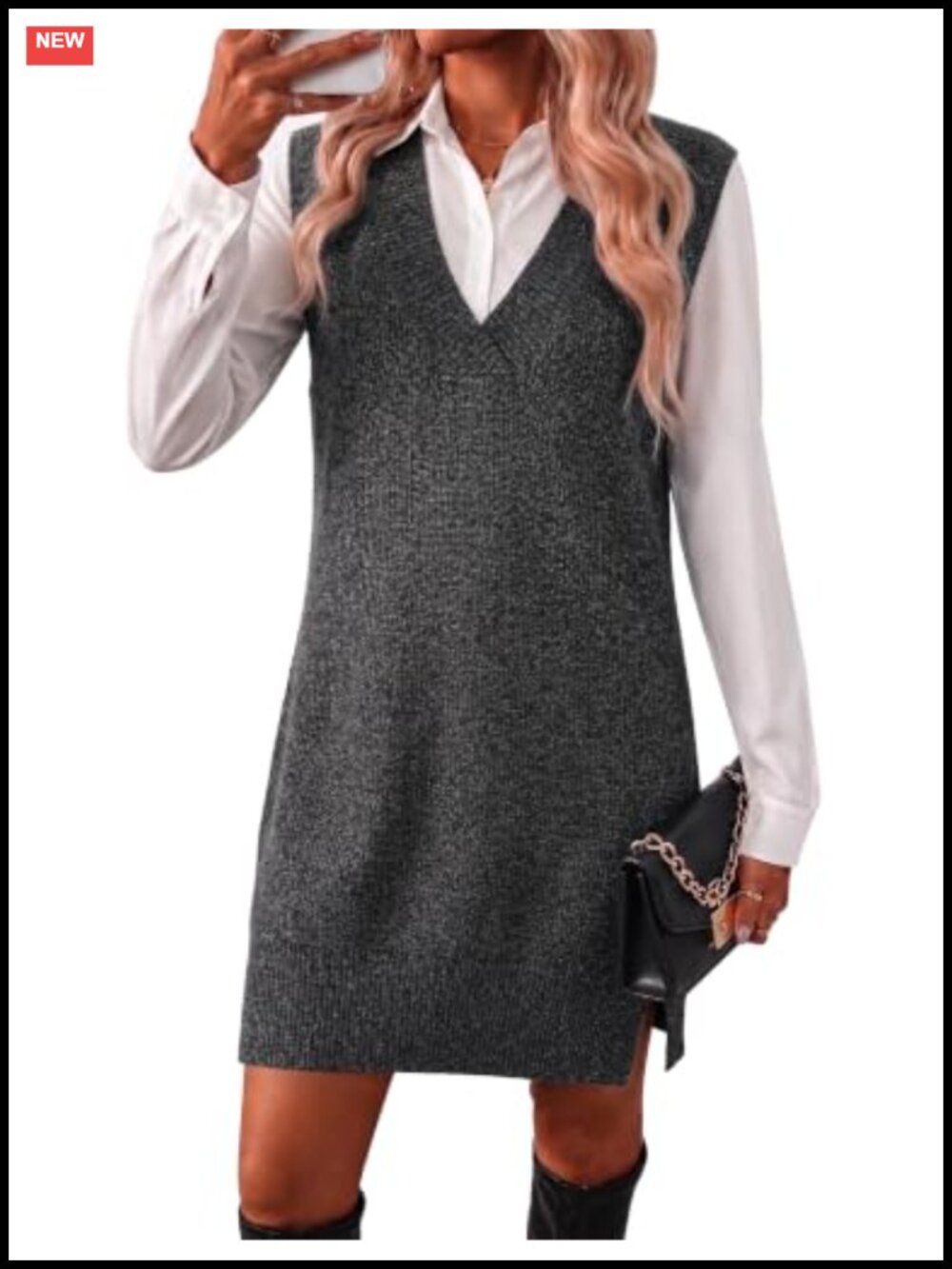 Zeagoo V Neck Knit Sweater Vest Dress Oversized Sleeveless Pullover